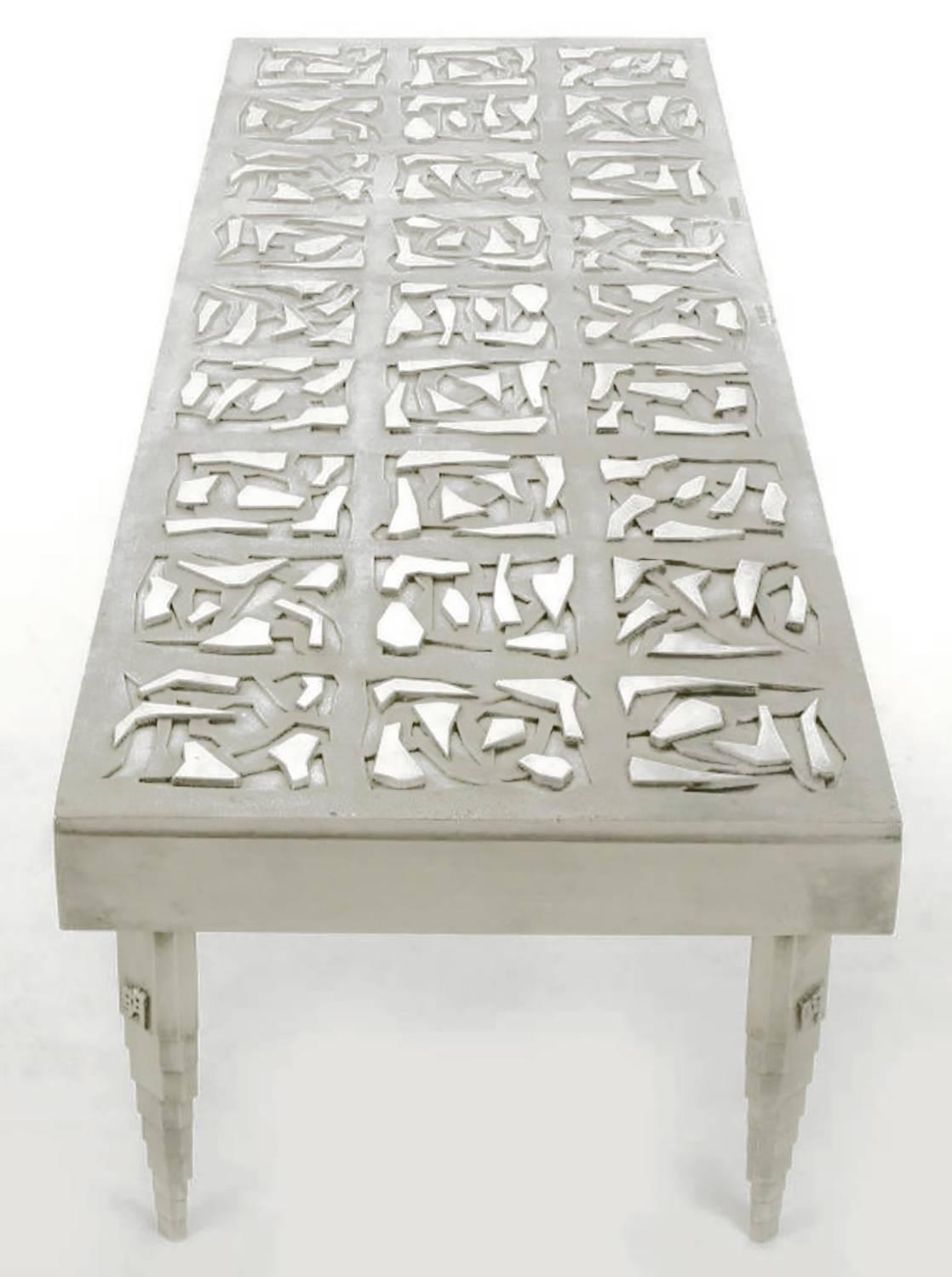 Mid-Century Modern Artist Signed Cast Aluminium Abstract Relief Coffee Table