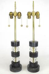 Black Cerused Oak and Crystal Ball Segmented Table Lamps