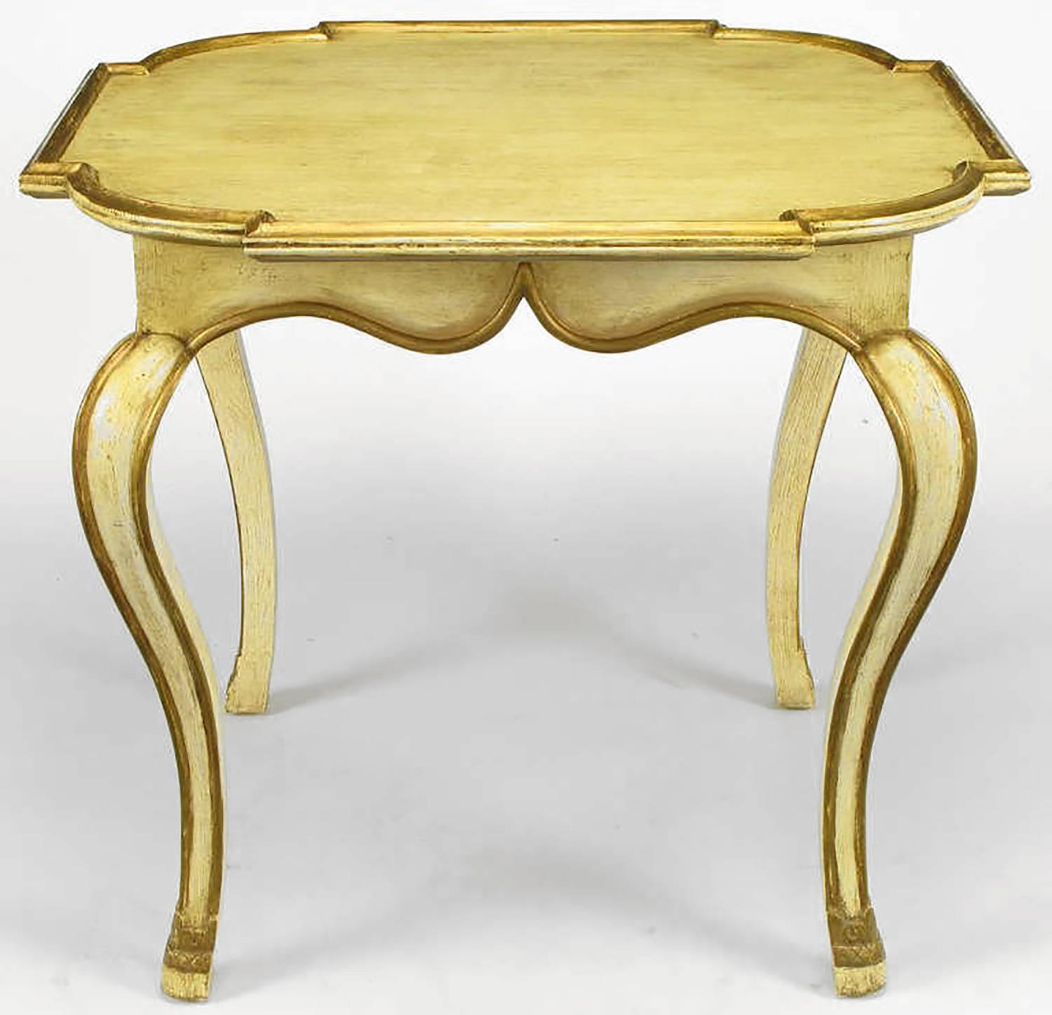 Neoclassical Pair of Minton-Spidell Parcel Gilt and Glazed Ivory Cabriole Leg End Tables