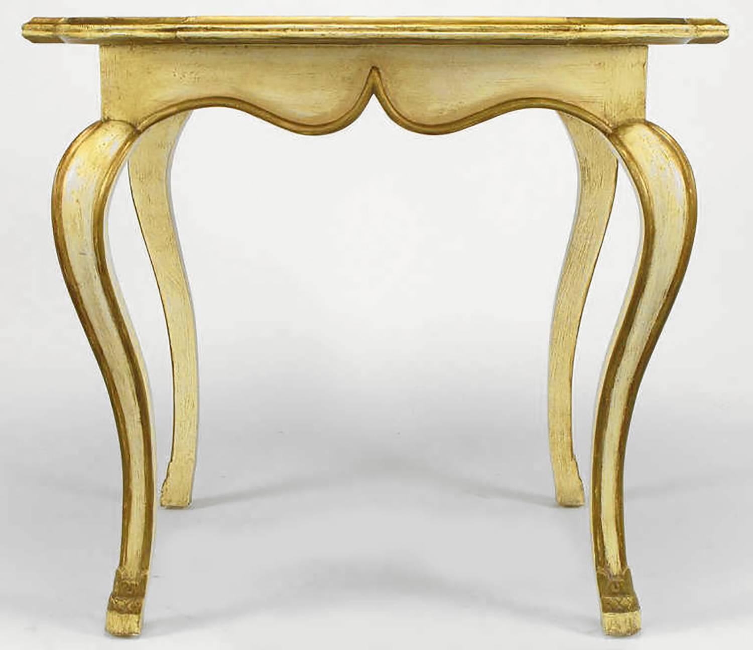 American Pair of Minton-Spidell Parcel Gilt and Glazed Ivory Cabriole Leg End Tables