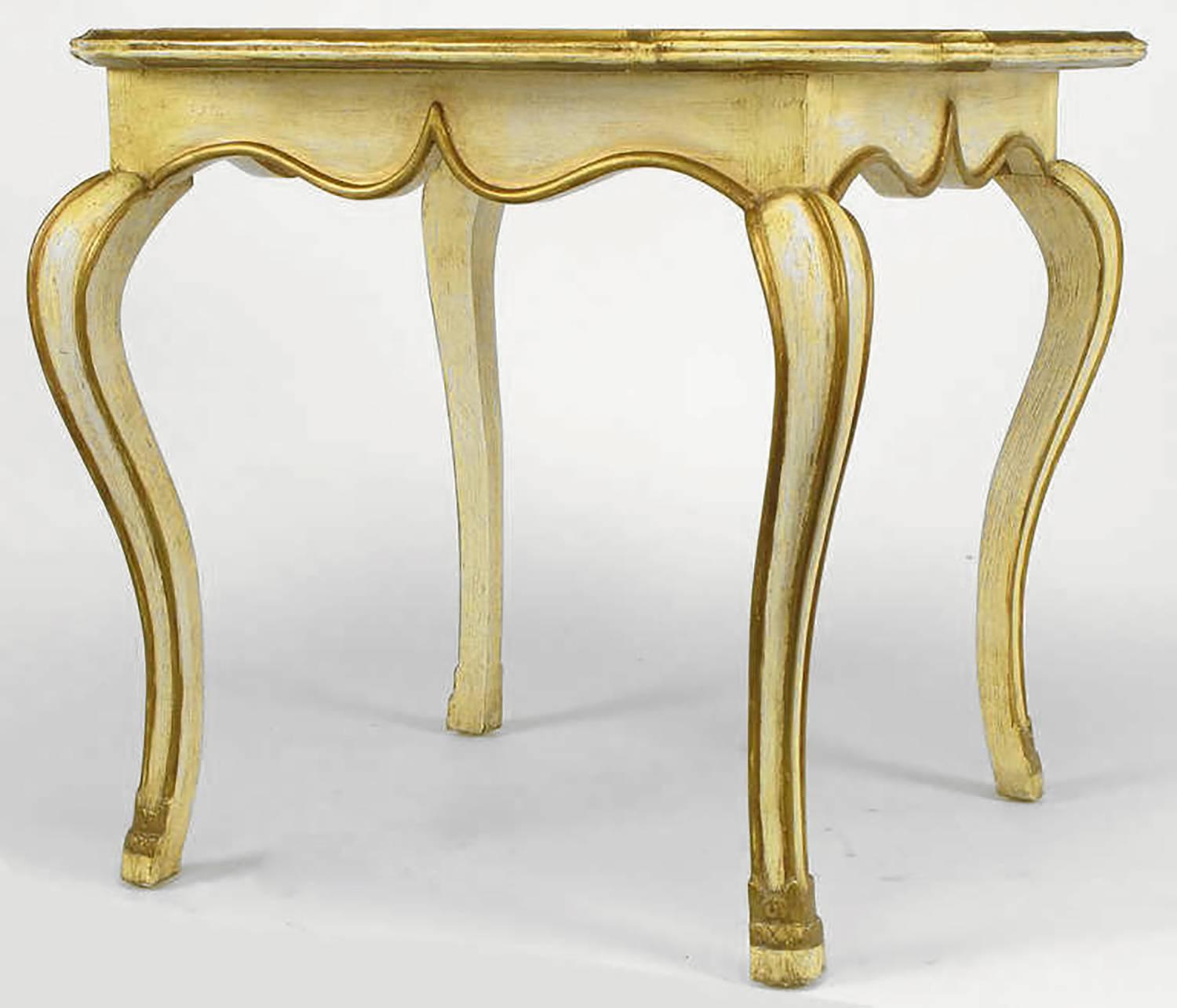 Pair of Minton-Spidell Parcel Gilt and Glazed Ivory Cabriole Leg End Tables In Good Condition In Chicago, IL