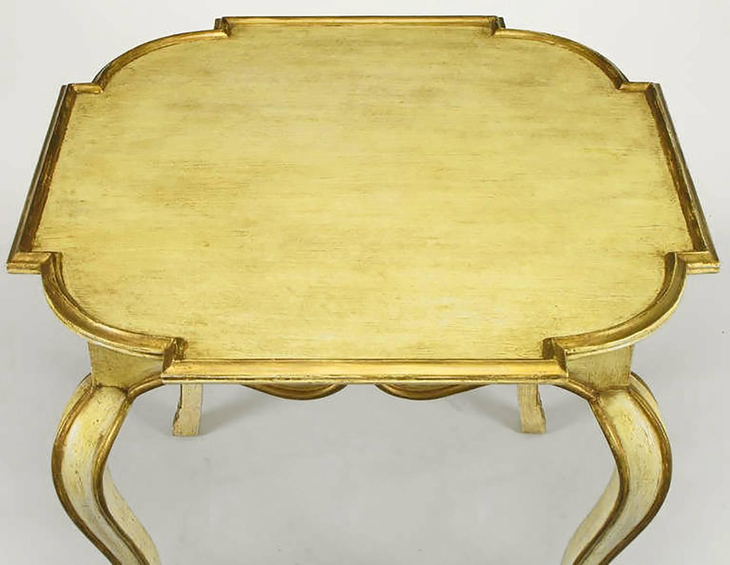 Gold Leaf Pair of Minton-Spidell Parcel Gilt and Glazed Ivory Cabriole Leg End Tables