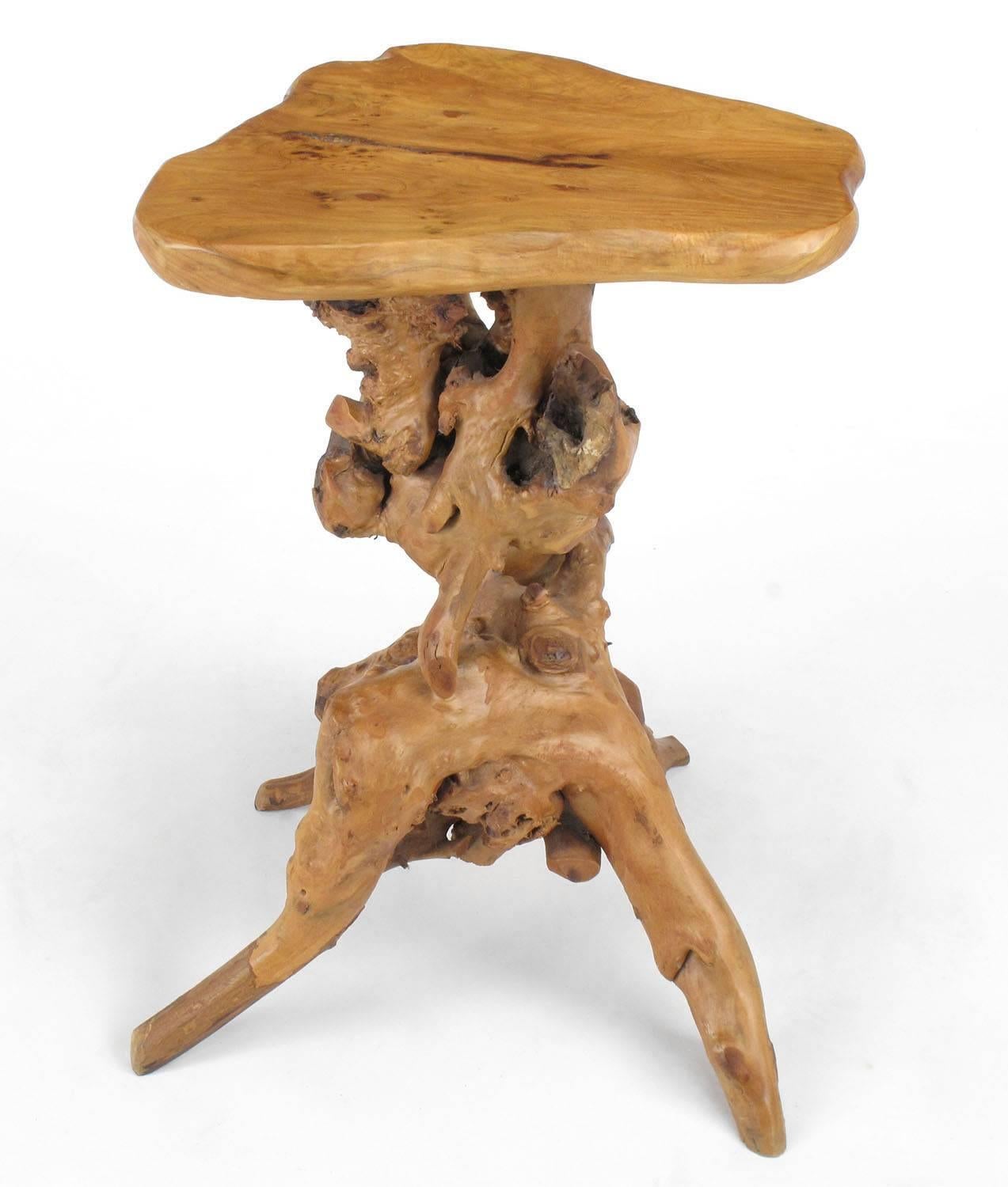 Organic form cypress root four leg side table with beautifully grained cypress top.
Sturdy and stabile, would make the perfect drink table or occasional table. Versatile table that can work from modern to contemporary to rustic interiors.
Surface