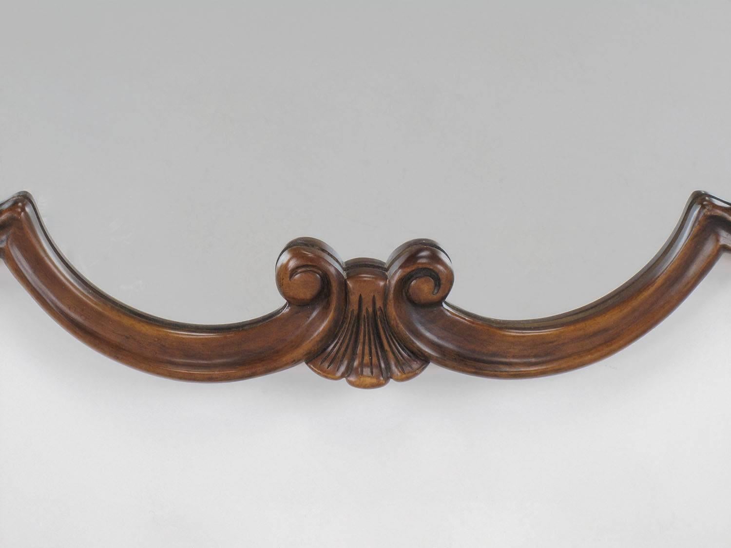 Mid-20th Century Large 1940s French Regency Style Wall Mirror with Scrolled Fruitwood Frame