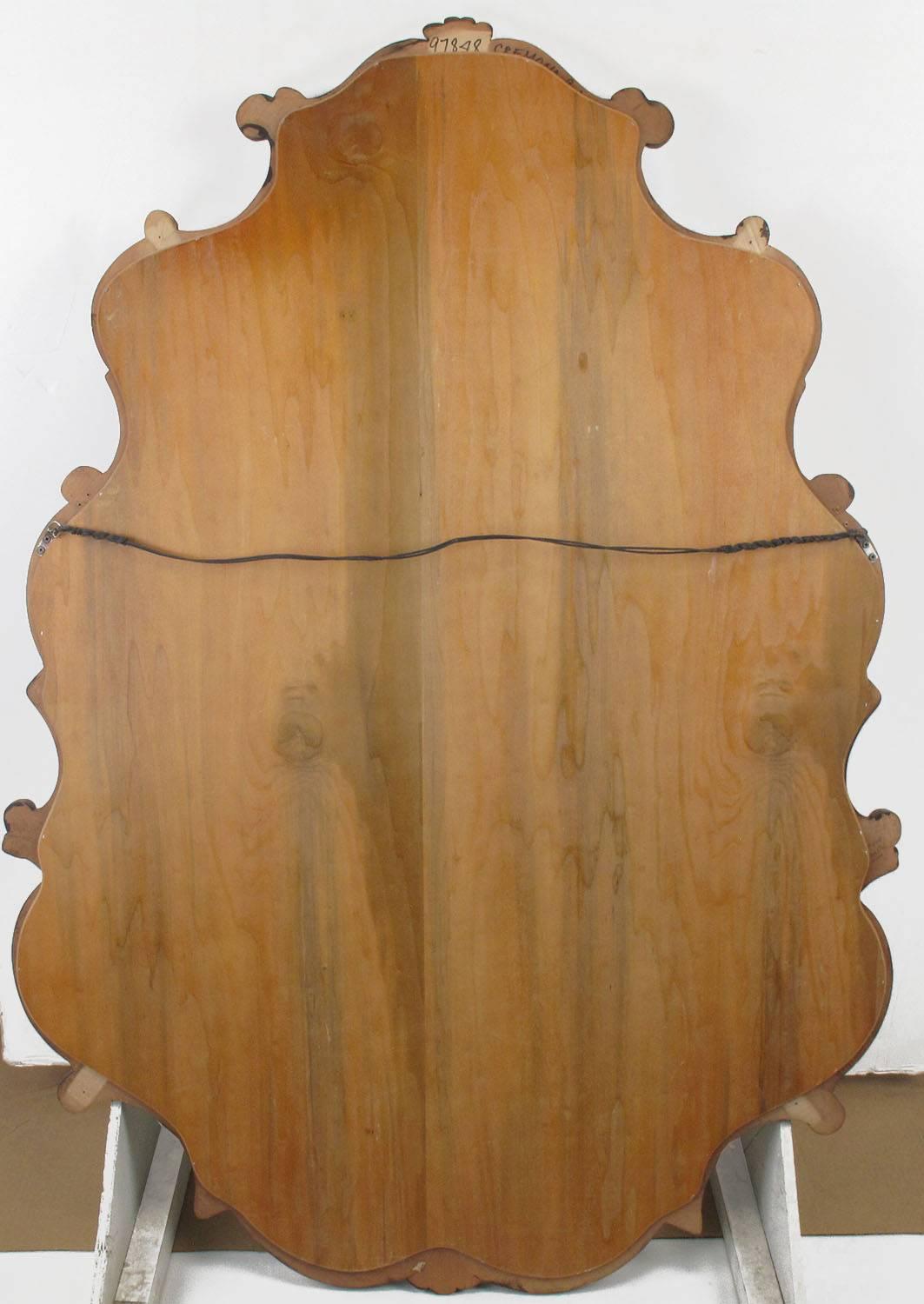 Large 1940s French Regency Style Wall Mirror with Scrolled Fruitwood Frame 2