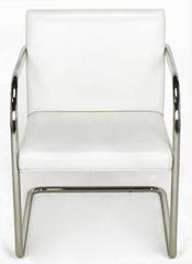 Four Thonet White and Chrome Cantilever Dining Chairs