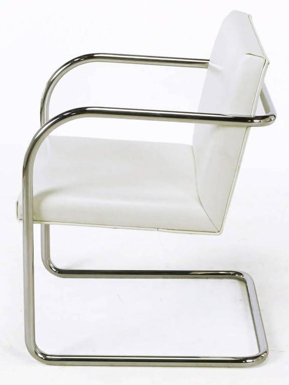 American Four Thonet White and Chrome Cantilever Dining Chairs For Sale
