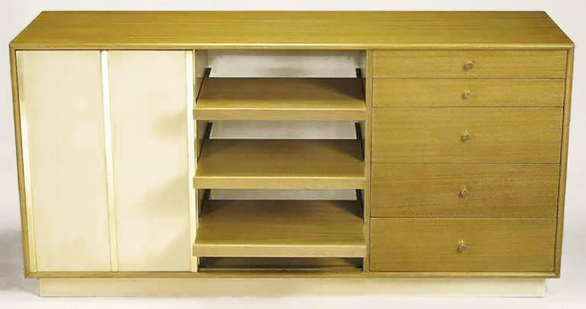 American Harvey Probber Bleached Mahogany and Ivory Leather Dresser