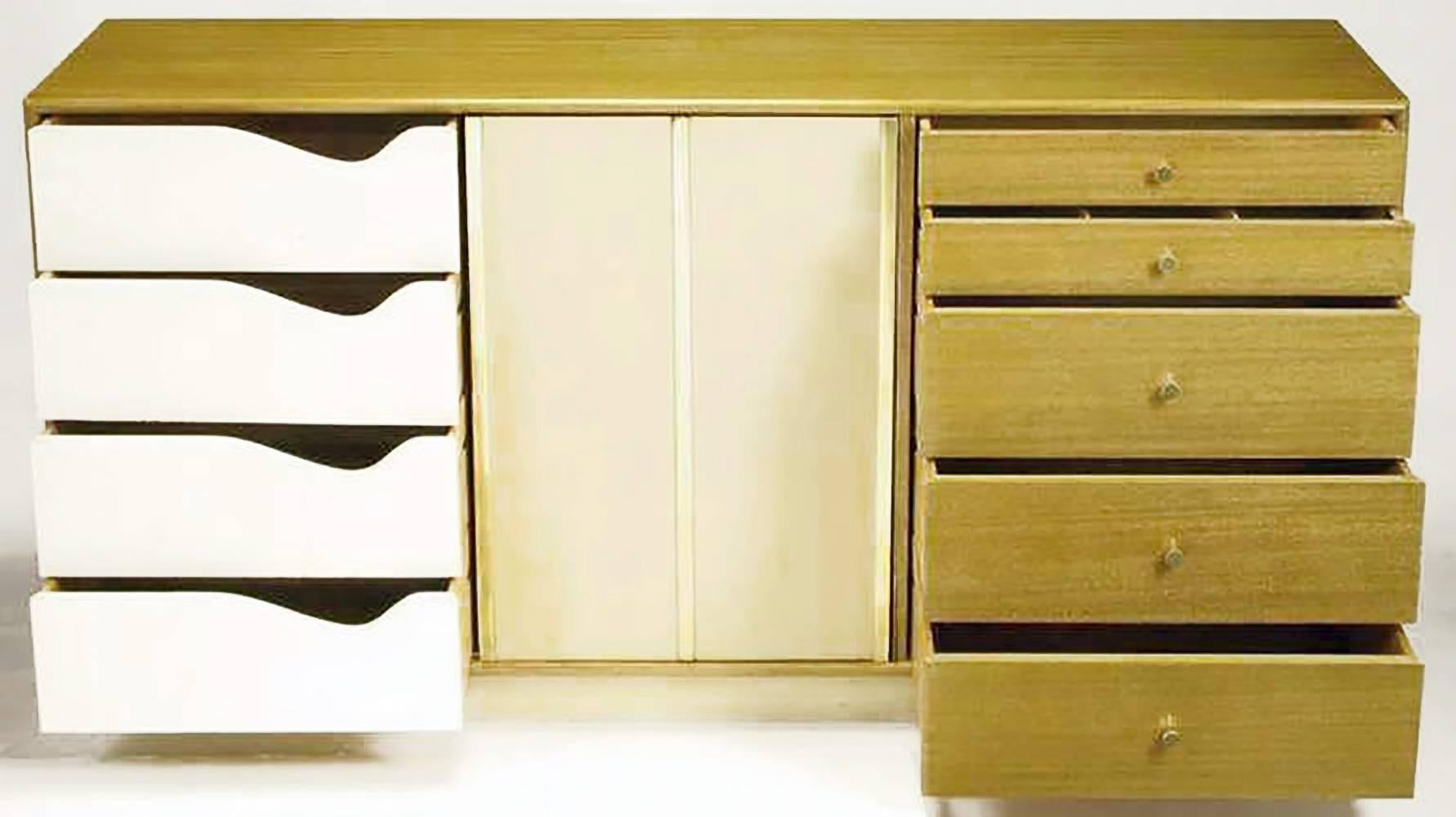 Harvey Probber Bleached Mahogany and Ivory Leather Dresser In Excellent Condition In Chicago, IL