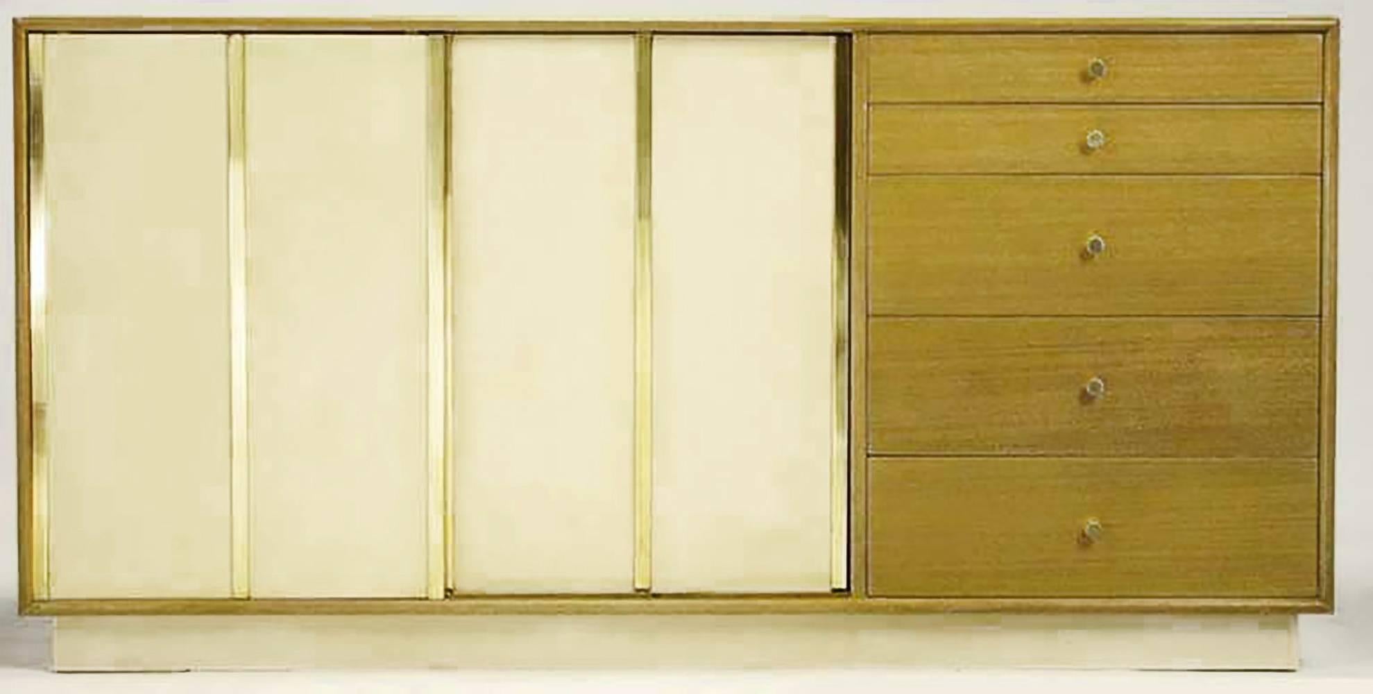 Mid-Century Modern Harvey Probber Bleached Mahogany and Ivory Leather Dresser