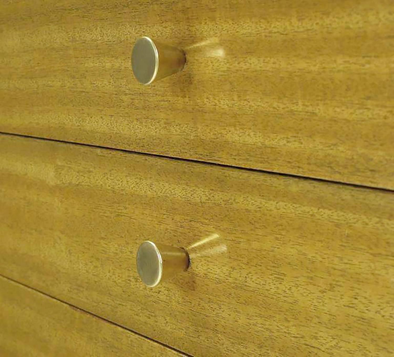 Brass Harvey Probber Bleached Mahogany and Ivory Leather Dresser