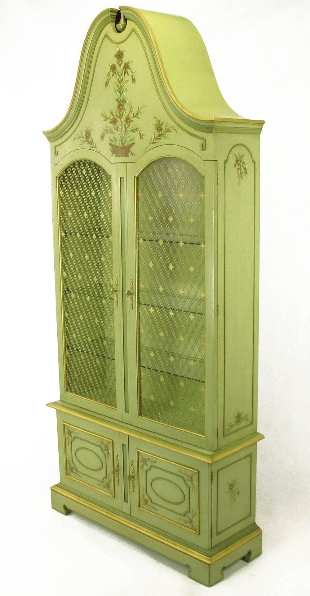 American Pair of John Widdicomb Green Regency Style Display Cabinets