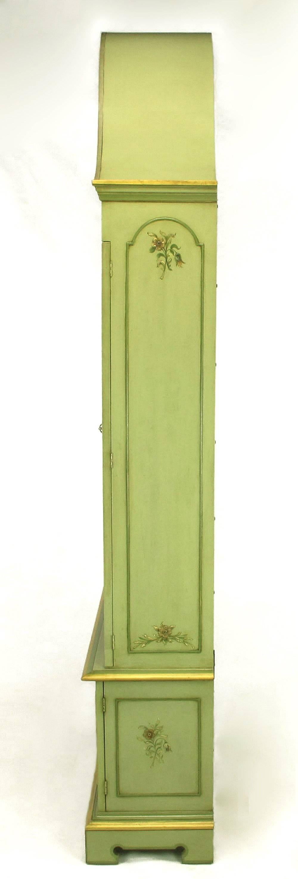 Glazed Pair of John Widdicomb Green Regency Style Display Cabinets