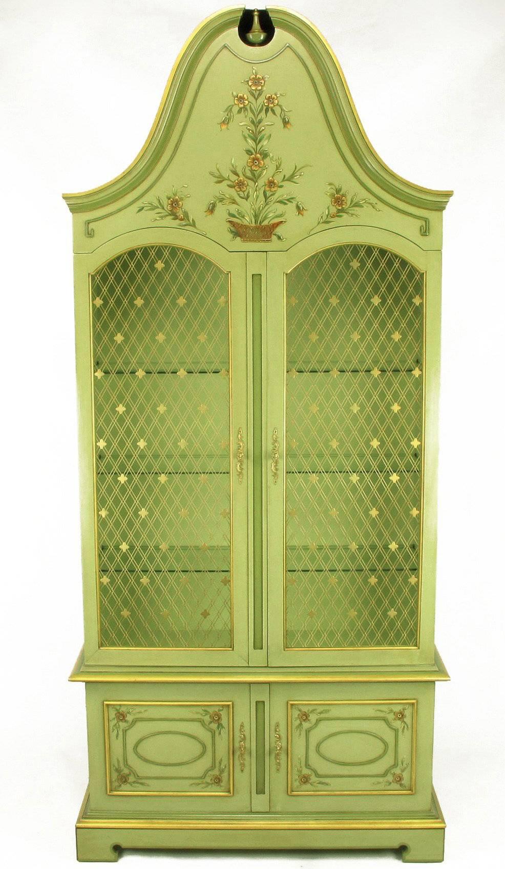 Pair of John Widdicomb Green Regency Style Display Cabinets In Excellent Condition In Chicago, IL