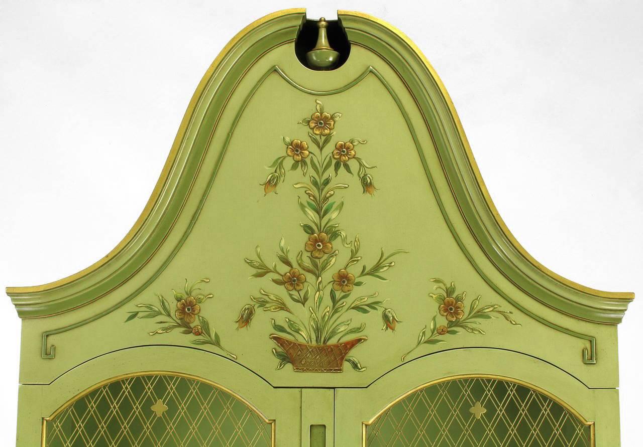 Brass Pair of John Widdicomb Green Regency Style Display Cabinets