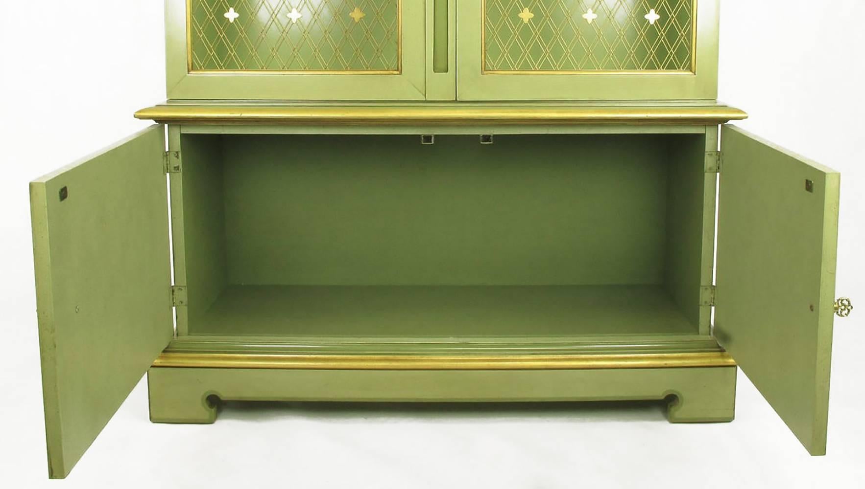 Pair of John Widdicomb Green Regency Style Display Cabinets 1