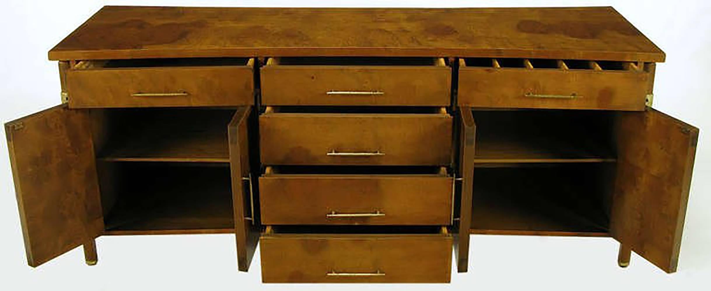 Rare Harold M. Schwartz for Romweber Burled Sideboard with Floating Cabinet In Good Condition For Sale In Chicago, IL