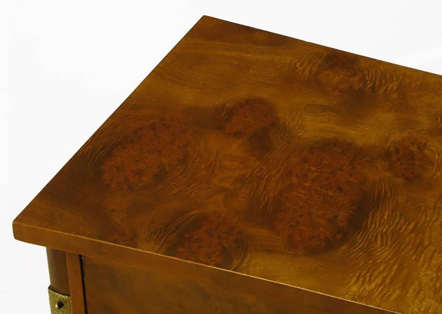Brass Rare Harold M. Schwartz for Romweber Burled Sideboard with Floating Cabinet For Sale