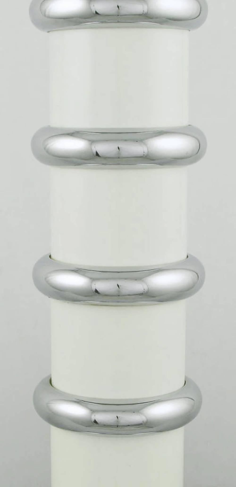 American Pair of Mutual Sunset White Enamel and Chrome Table Lamps For Sale
