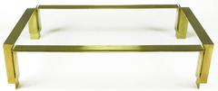 Postmodern Brushed Brass and Glass Coffee Table