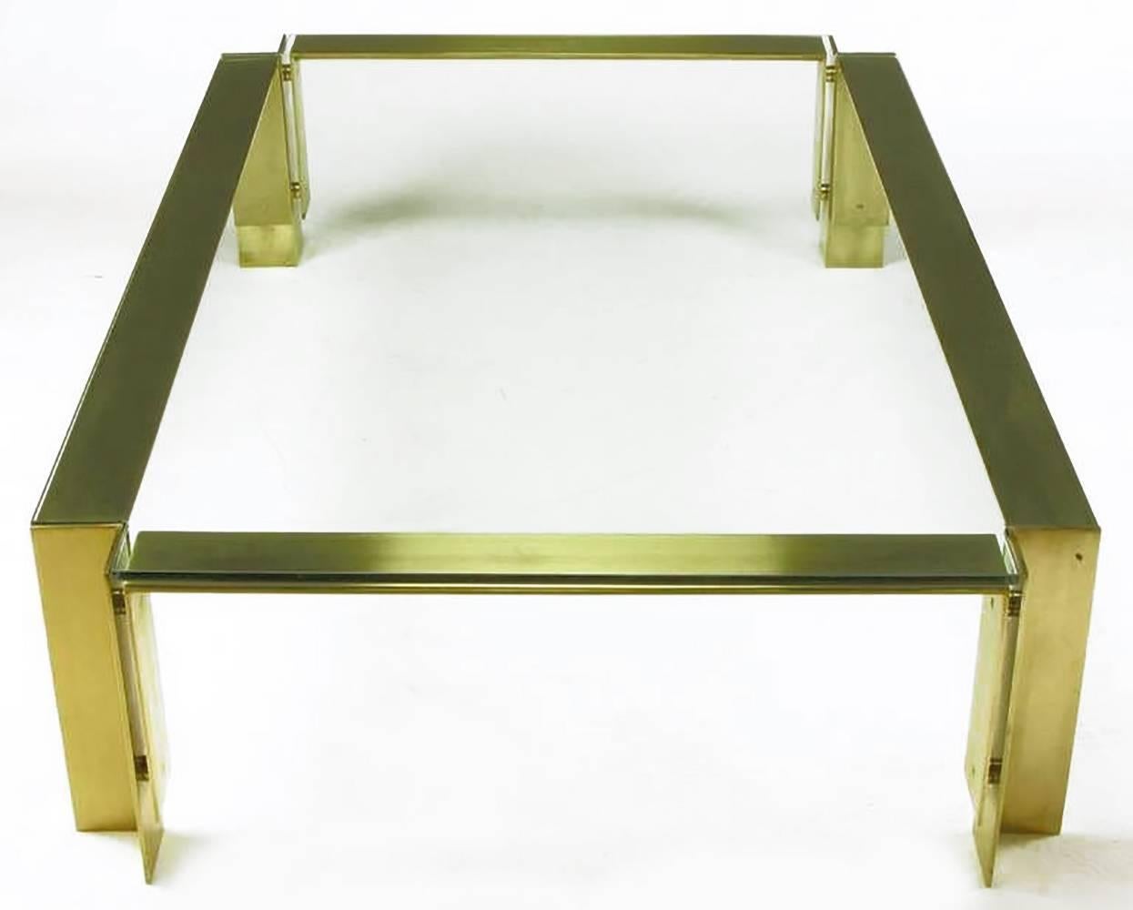 American Postmodern Brushed Brass and Glass Coffee Table