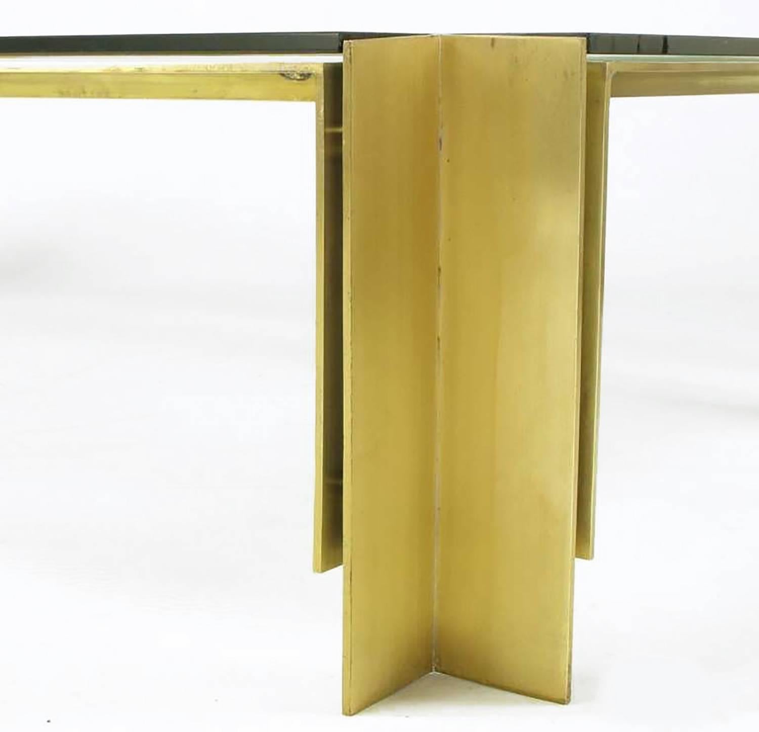 Late 20th Century Postmodern Brushed Brass and Glass Coffee Table