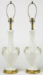 Pair of Fredrick Cooper White Glazed Ceramic Table Lamps with Grape Clusters