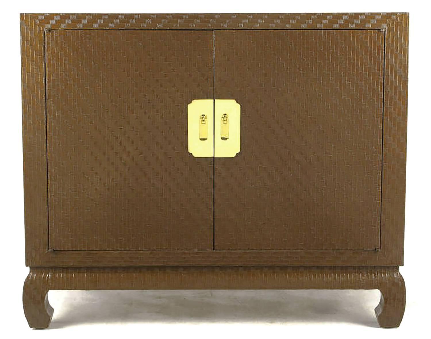 Chinoiserie Baker Asian Modern Cabinet in Chocolate Lacquered Grasscloth
