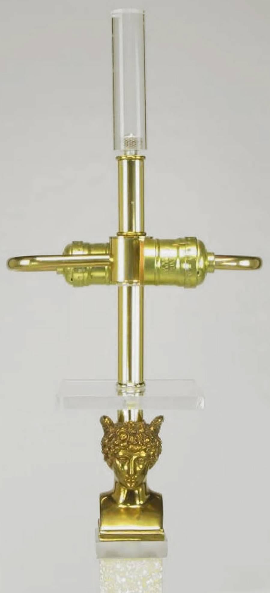 Empire Revival Floor Lamp in Lucite and Brass by Bauer Lamp In Good Condition In Chicago, IL