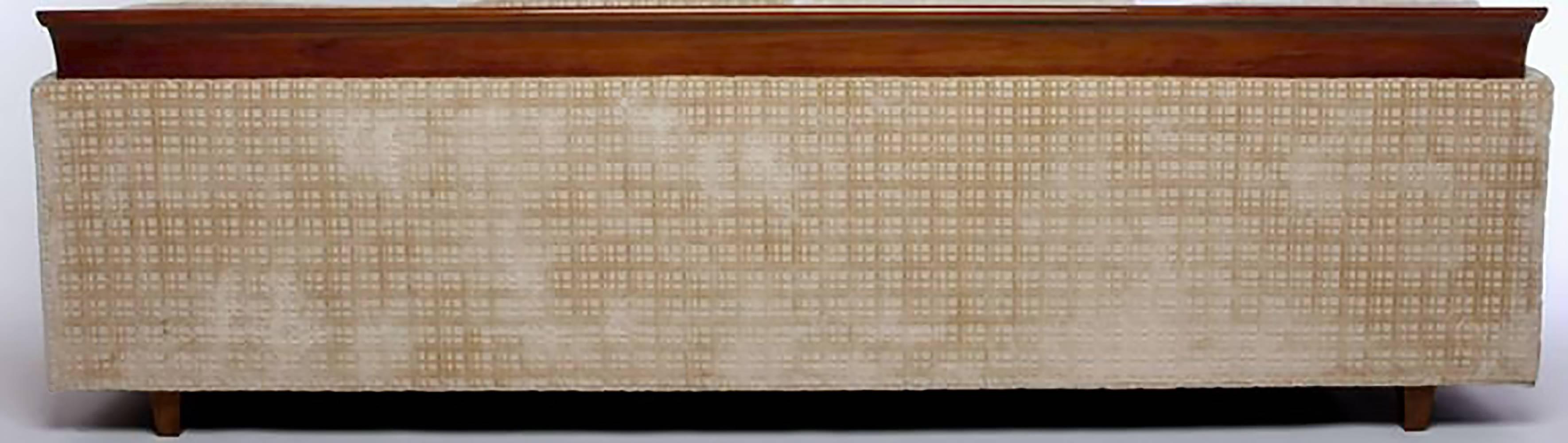 Mid-Century Modern Baker Furniture Walnut & Cut Velvet Sofa with Down-Filled Cushions
