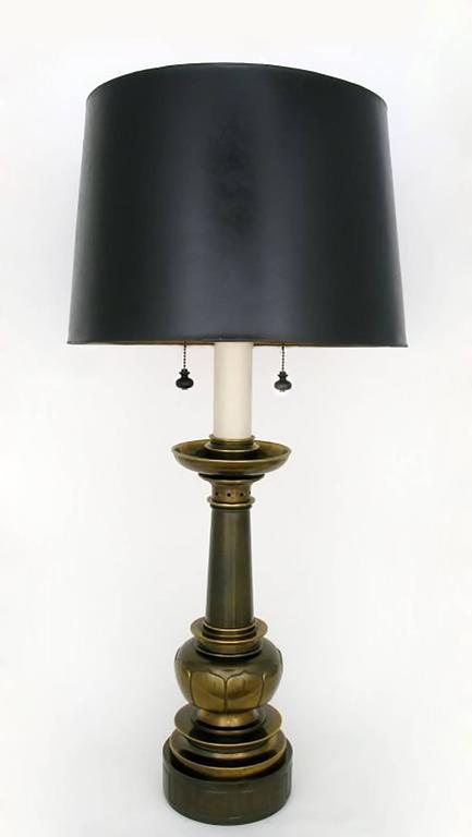 Neoclassical Brass Table Lamps, Stiffel Burnished Brass Double Pull Chain Table Lamp