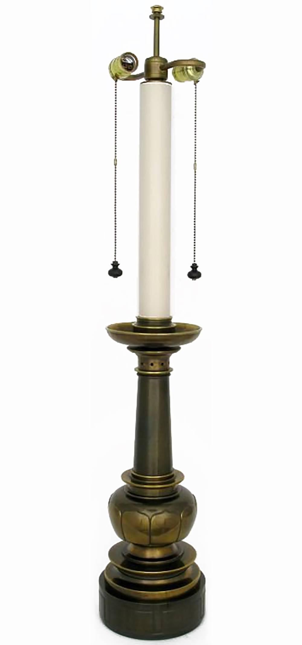 American Impressive Pair of Neoclassical Brass Table Lamps by Stiffel For Sale