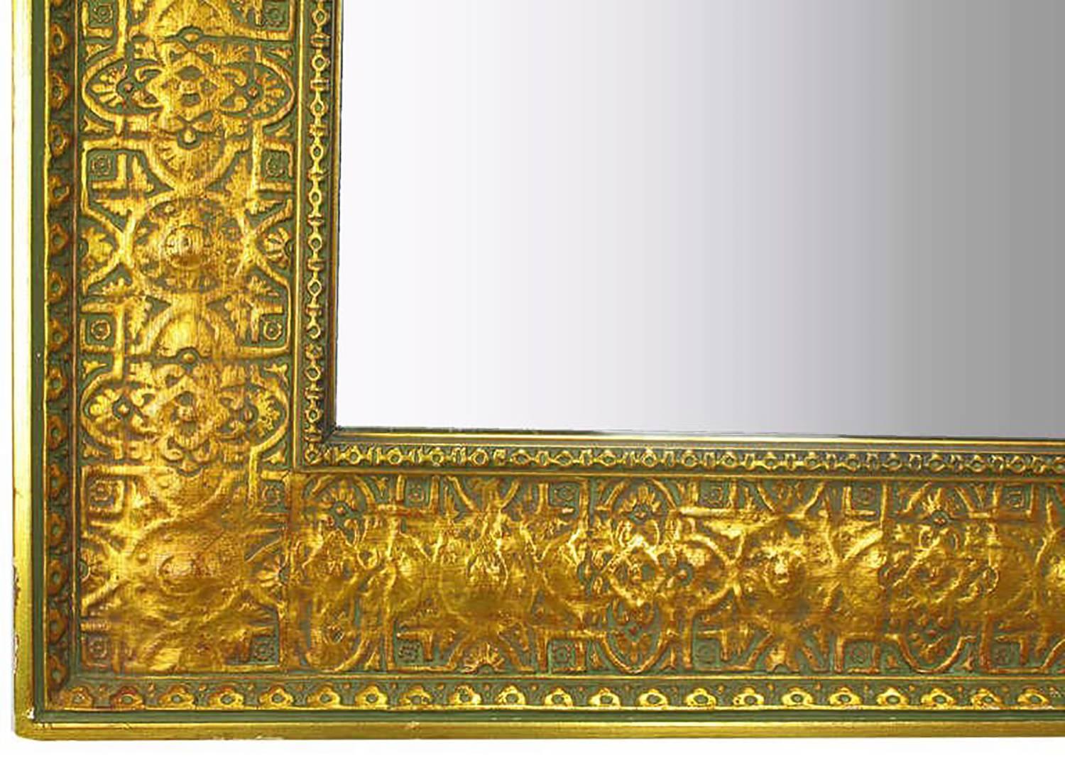 Gesso Pair of Large 1920s Egyptian Influenced Gilt Frame Mirrors