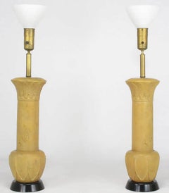 Pair of Palatial Terra Cotta Table Lamps with Acanthus Leaf Detail