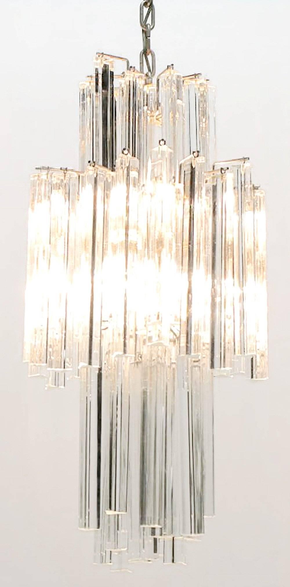 Italian Triple-Layer Venini Chandelier with Long Crystals