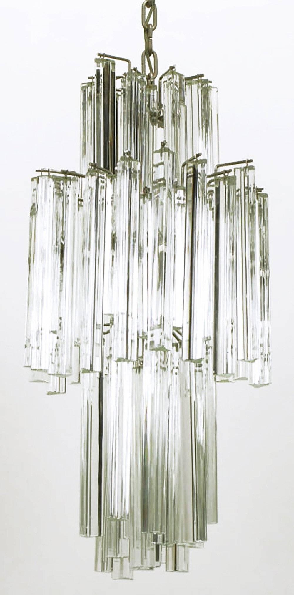 Triple-Layer Venini Chandelier with Long Crystals In Good Condition In Chicago, IL