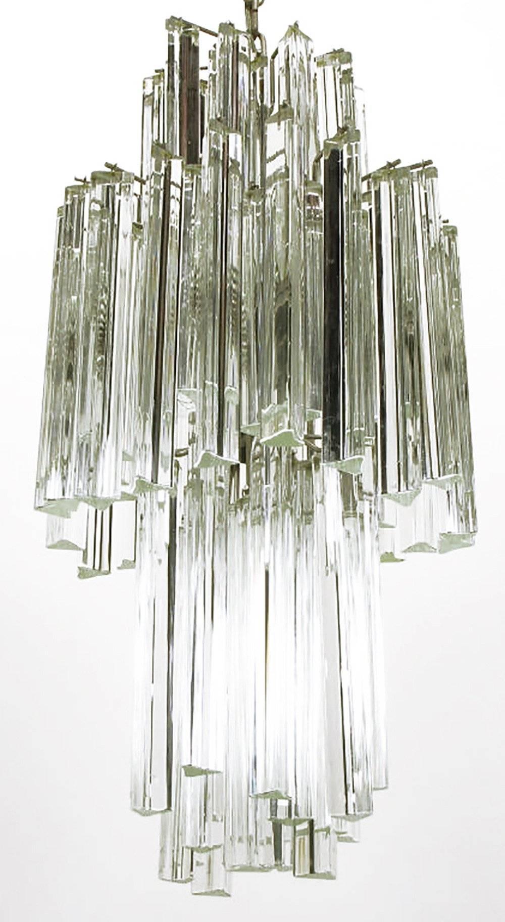 Mid-20th Century Triple-Layer Venini Chandelier with Long Crystals