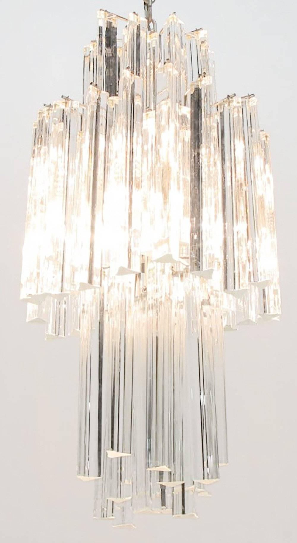 Steel Triple-Layer Venini Chandelier with Long Crystals