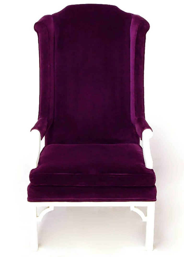 ErwinLambeth Plum Velvet NeoChippendale Wing Chair For Sale at 1stDibs