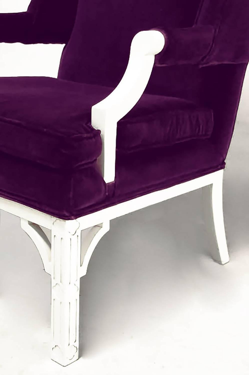 Erwin-Lambeth Plum Velvet Neo-Chippendale Wing Chair In Good Condition For Sale In Chicago, IL