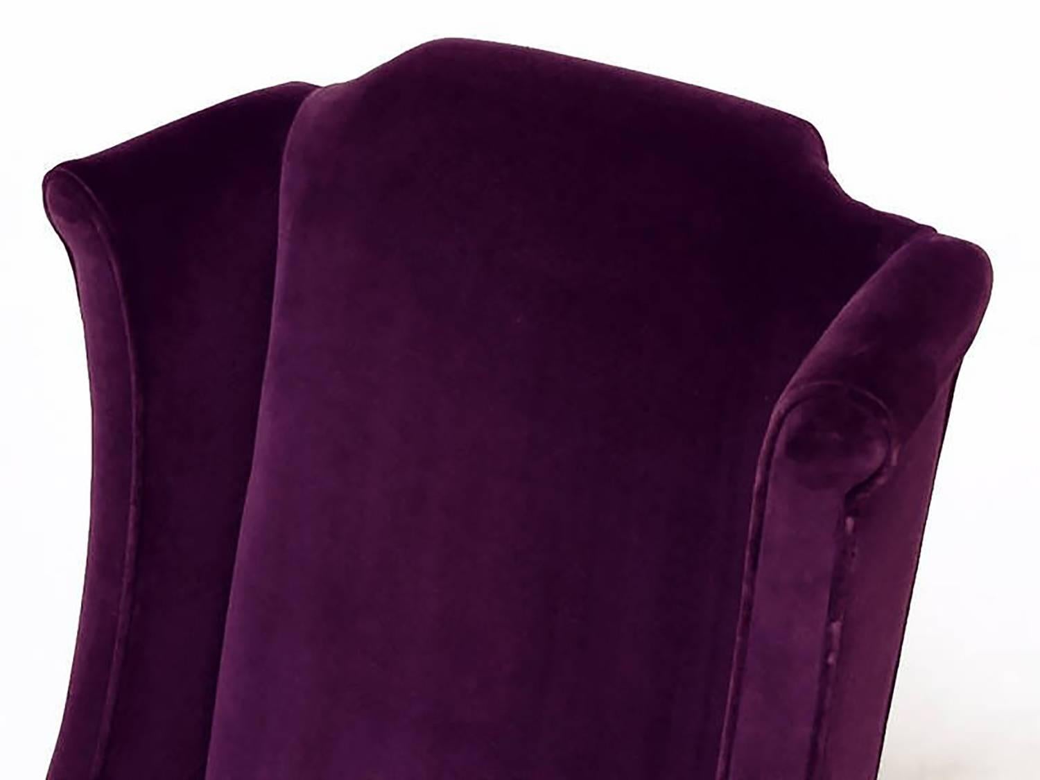 Mid-20th Century Erwin-Lambeth Plum Velvet Neo-Chippendale Wing Chair For Sale