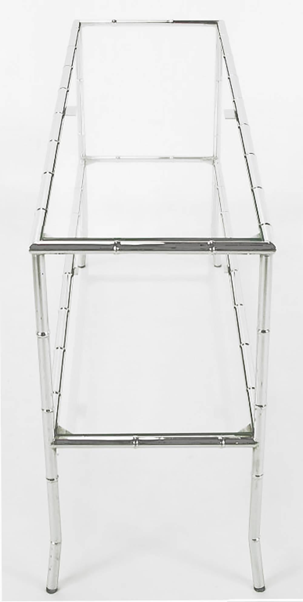Bamboo Form Two-Tiered Chromed Steel Console Table In Good Condition In Chicago, IL