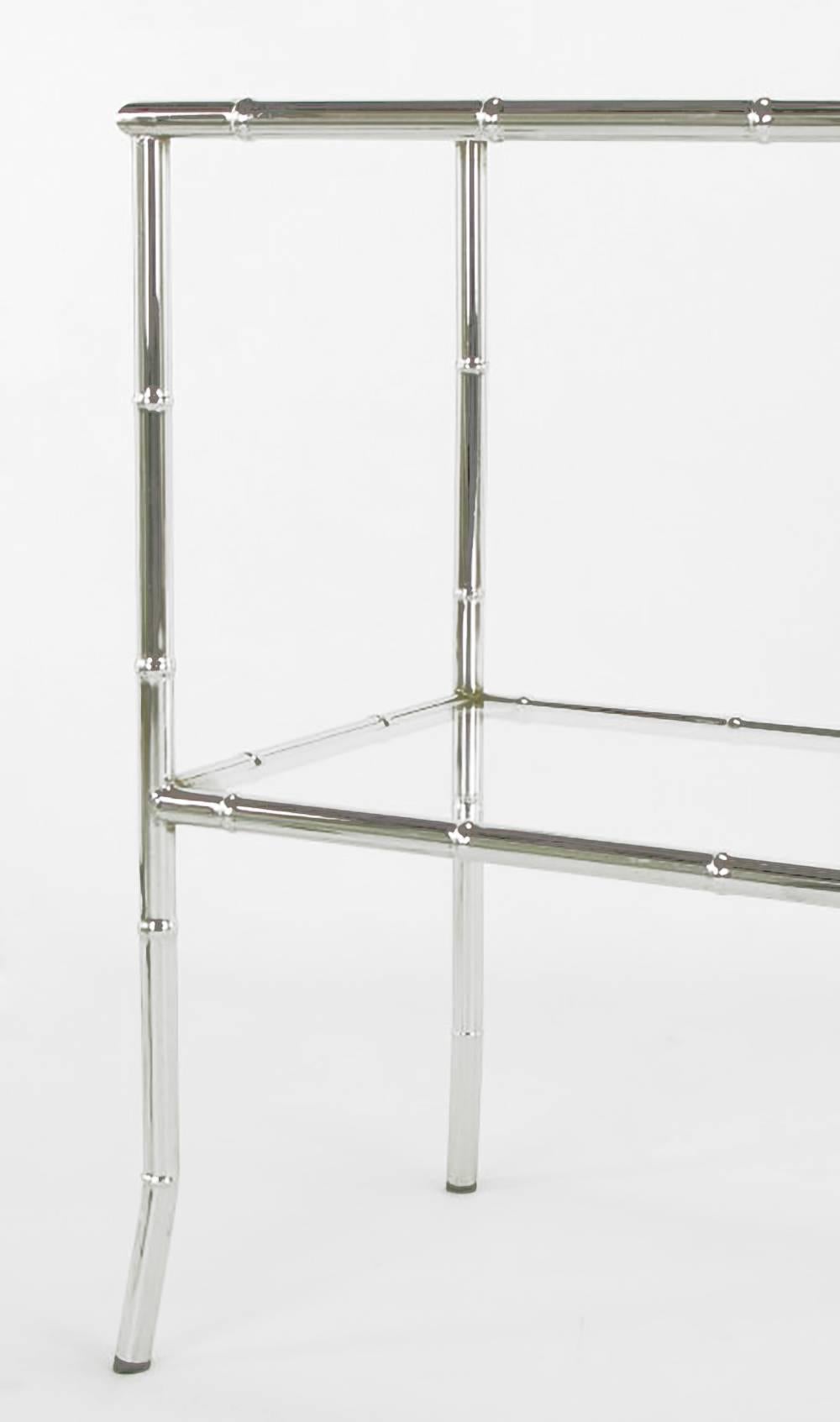 Late 20th Century Bamboo Form Two-Tiered Chromed Steel Console Table For Sale