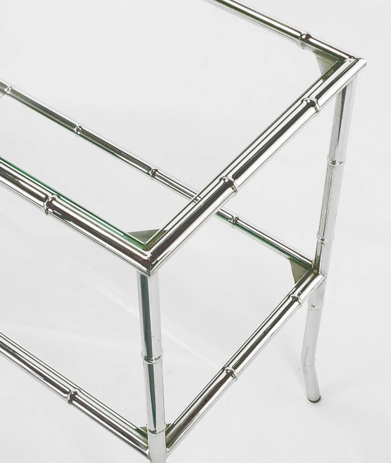 Bamboo Form Two-Tiered Chromed Steel Console Table For Sale 1