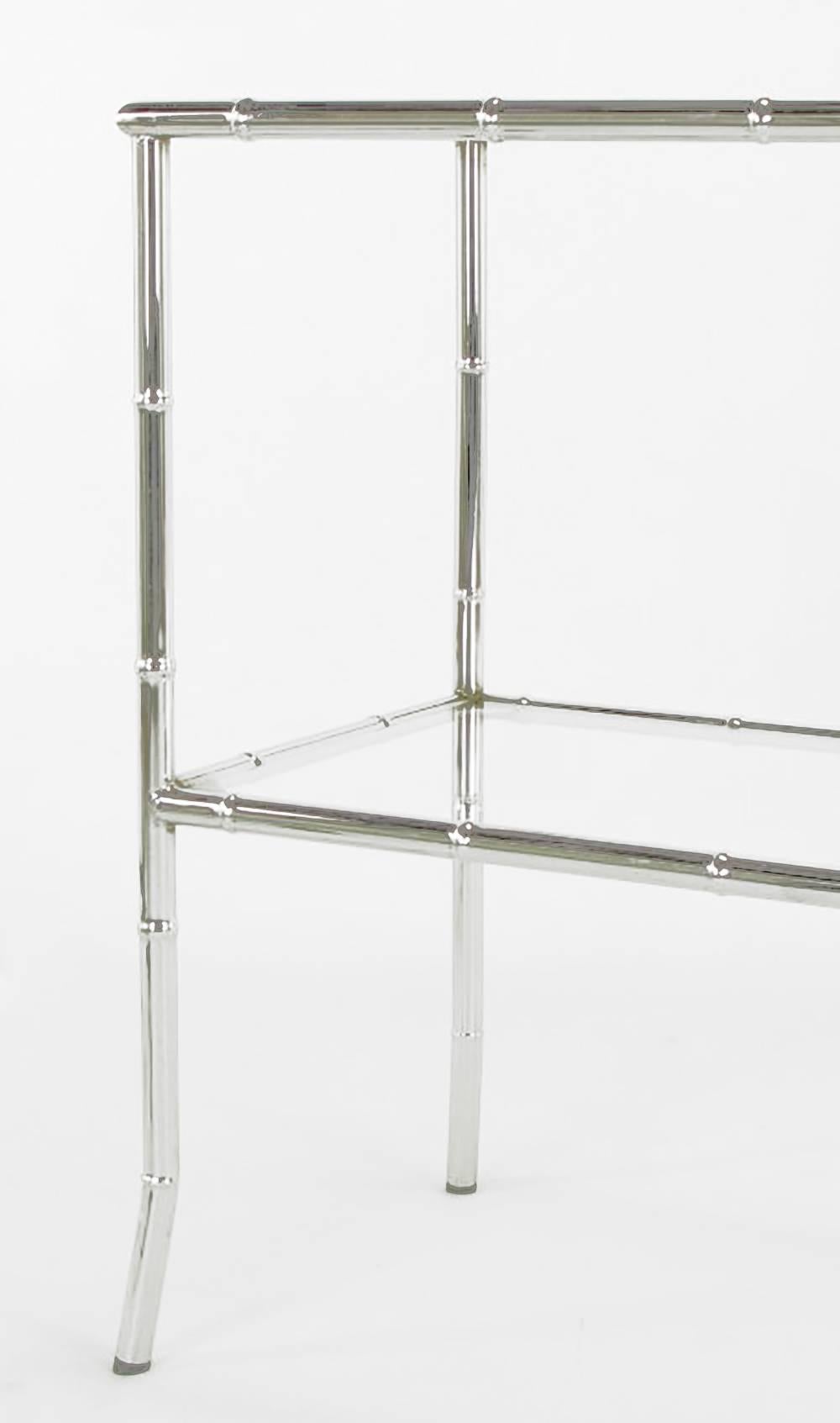 Bamboo Form Two-Tiered Chromed Steel Console Table For Sale 2