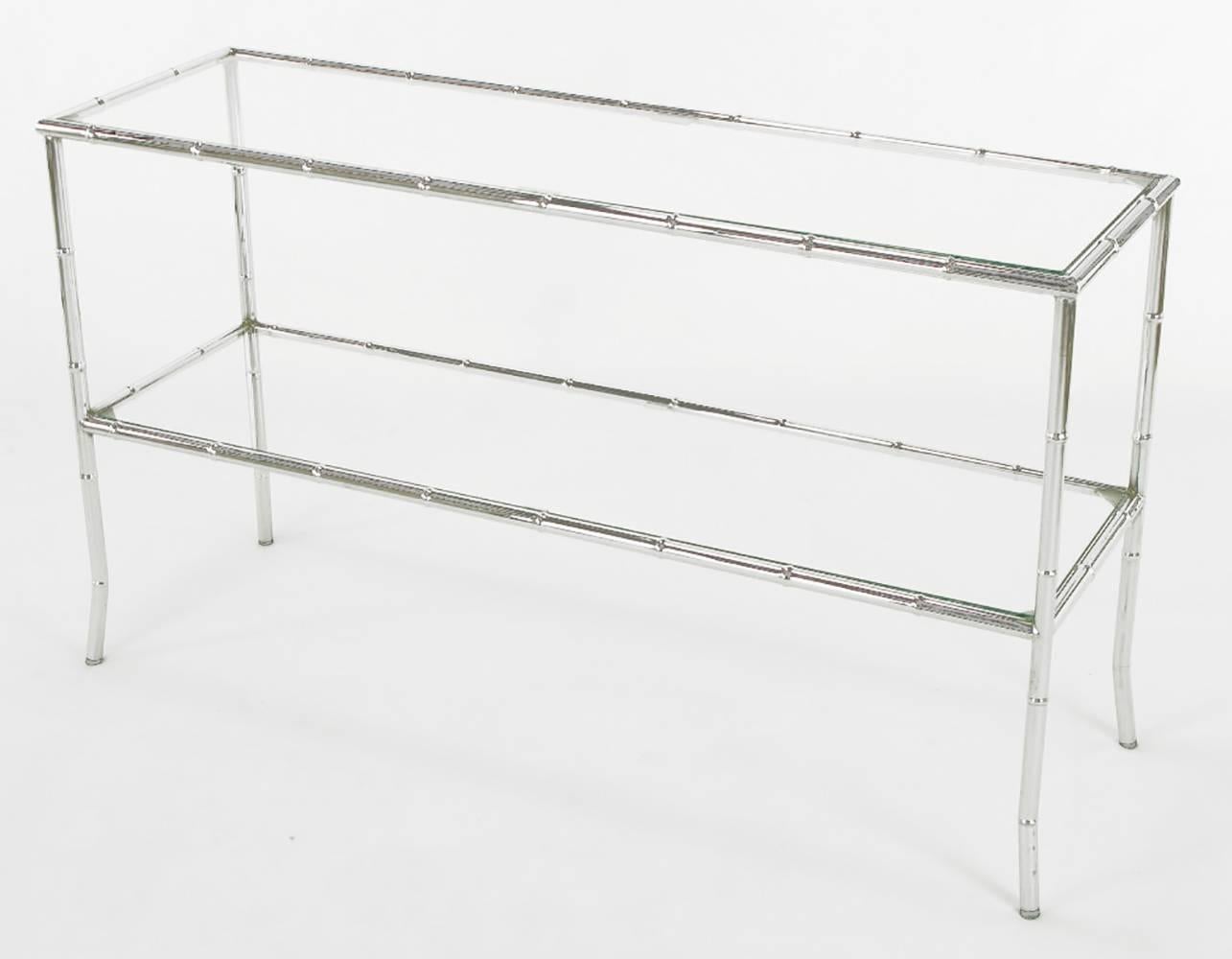 Bamboo Form Two-Tiered Chromed Steel Console Table For Sale 3