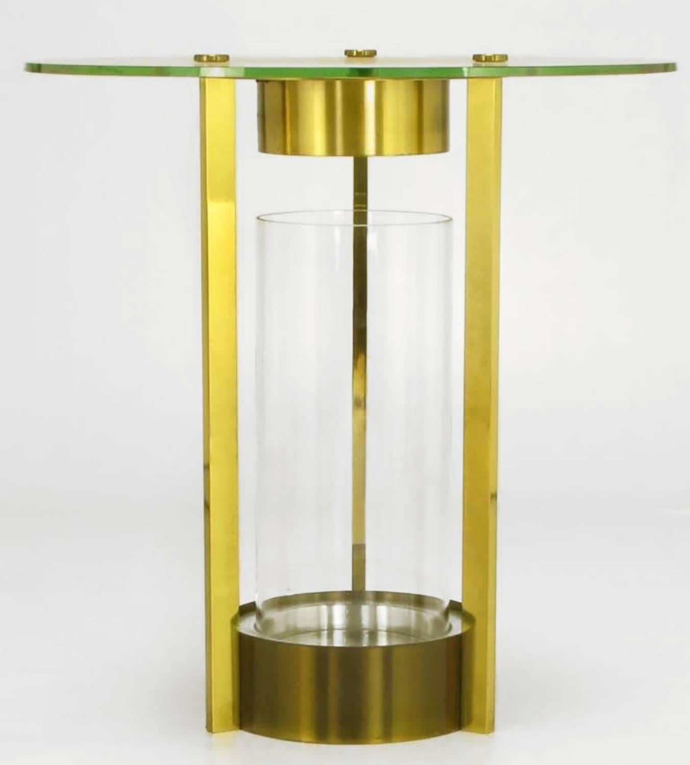 Mid-Century Modern Illuminated Brass and Glass Cylindrical End Table, Dorothy Thorpe Attributed