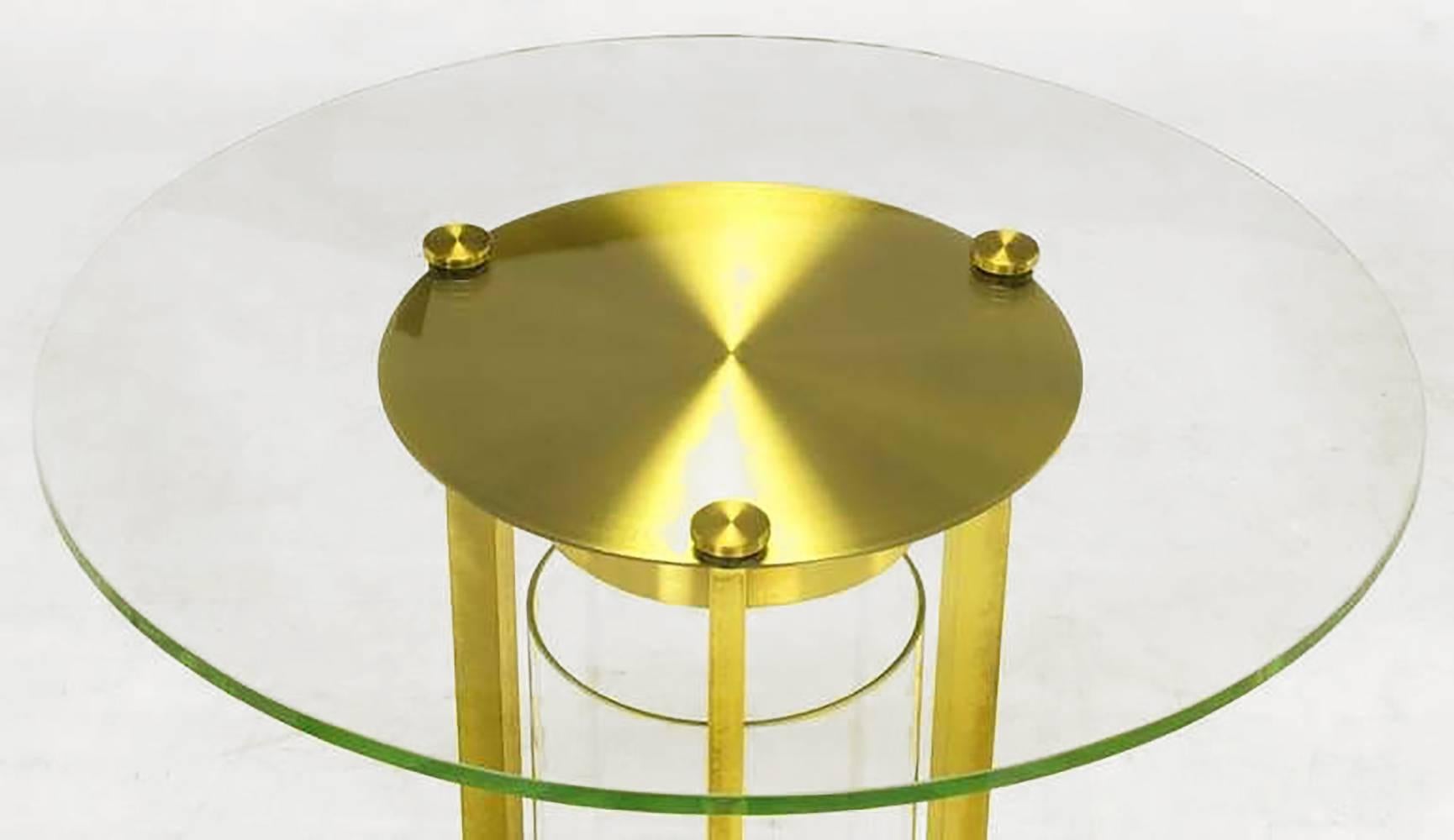 Brushed Illuminated Brass and Glass Cylindrical End Table, Dorothy Thorpe Attributed