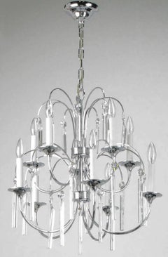 Italian Chrome and Crystal Ten-Arm Waterfall Chandelier