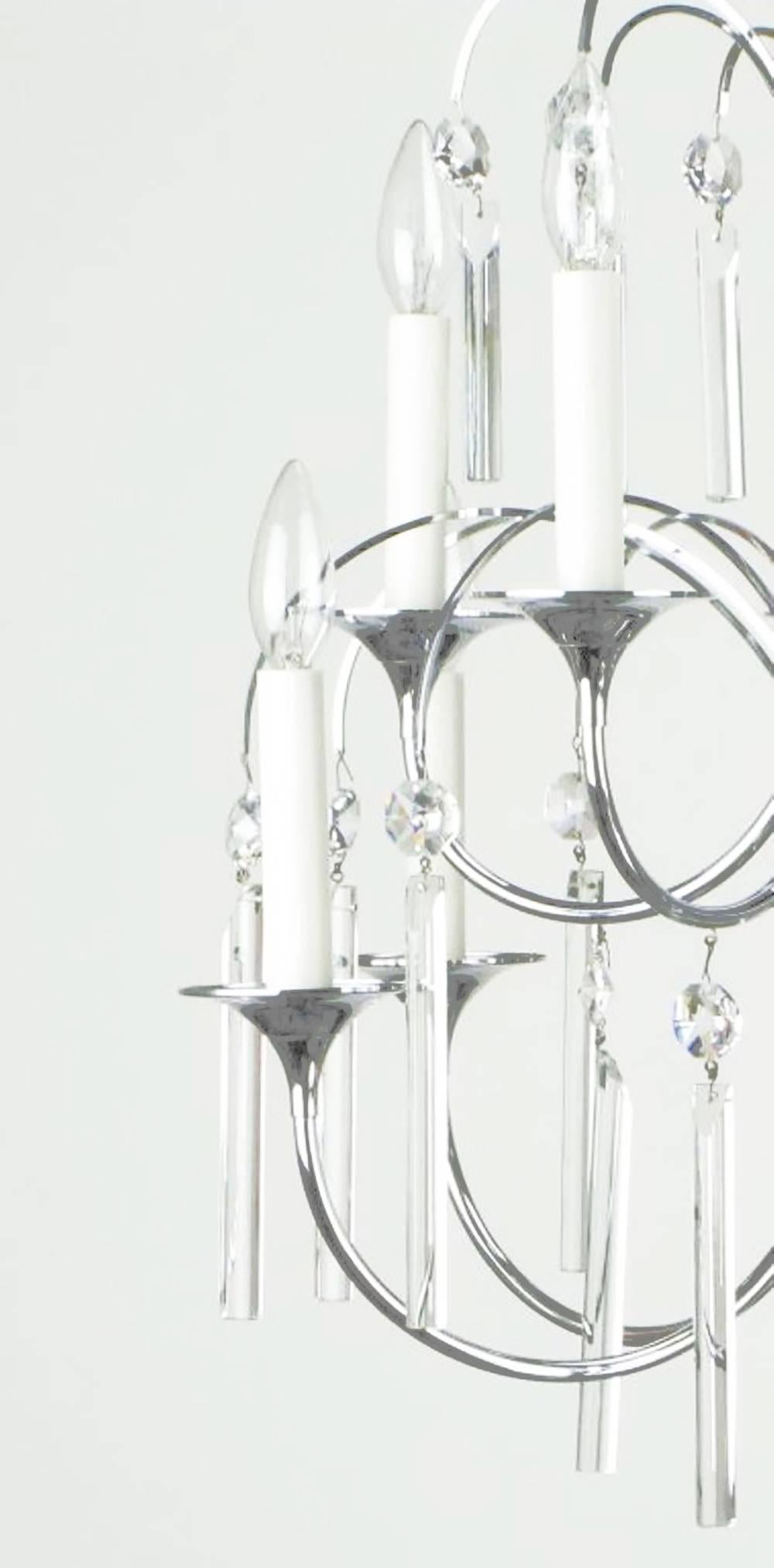 Mid-20th Century Italian Chrome and Crystal Ten-Arm Waterfall Chandelier For Sale